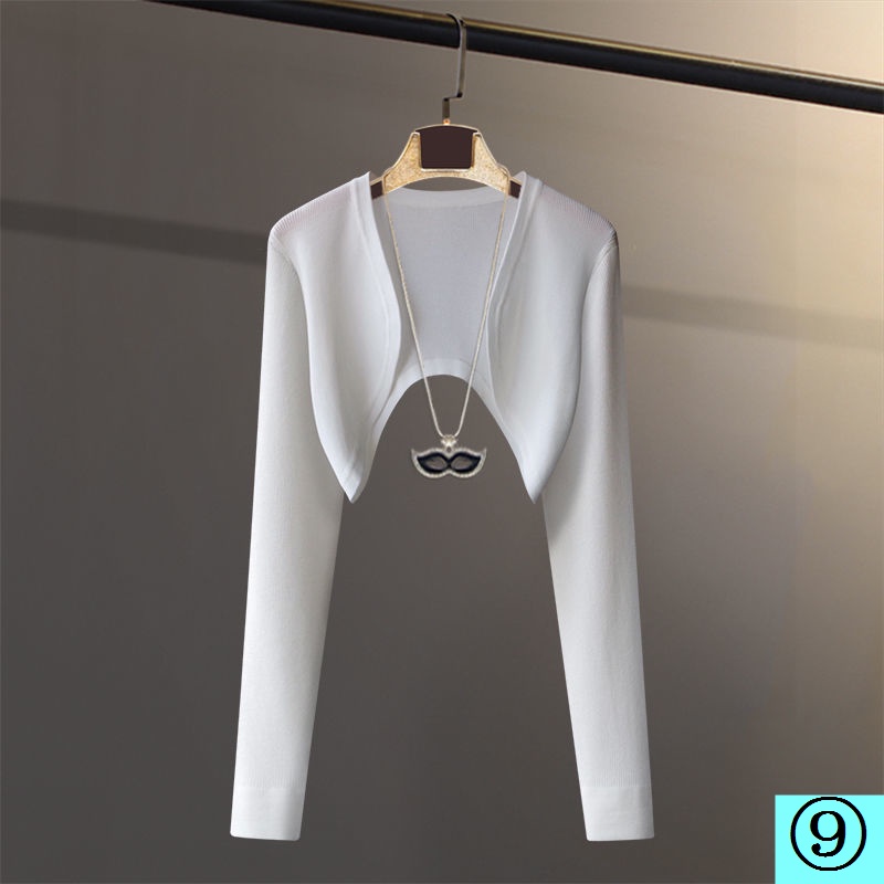 Áo Khoác Cardigan Dệt Kim Dáng Ngắn Tay Dài Lưng Cao Thời Trang Mùa Hè Cho Nữ