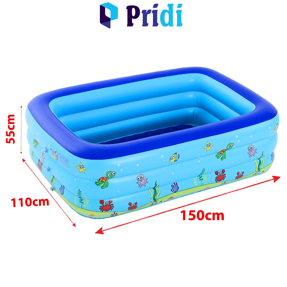 Hồ Bơi Cho Bé 3 Tầng 1m50 Loại Dày - Bể Bơi Cho Bé Có Đáy Bơm Hơi Êm Ái, Bể Bơi Phao Bơi, Bể Bơi Trẻ Em PRIDI