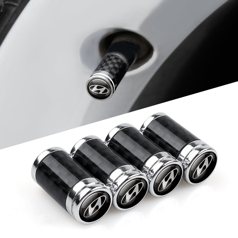 Set 4 Nắp Van Bánh Xe Hơi Bằng Sợi Carbon Cho Hyundai Elantra 2012 2017 Tucson Solaris Sonata Veloster i10 i20