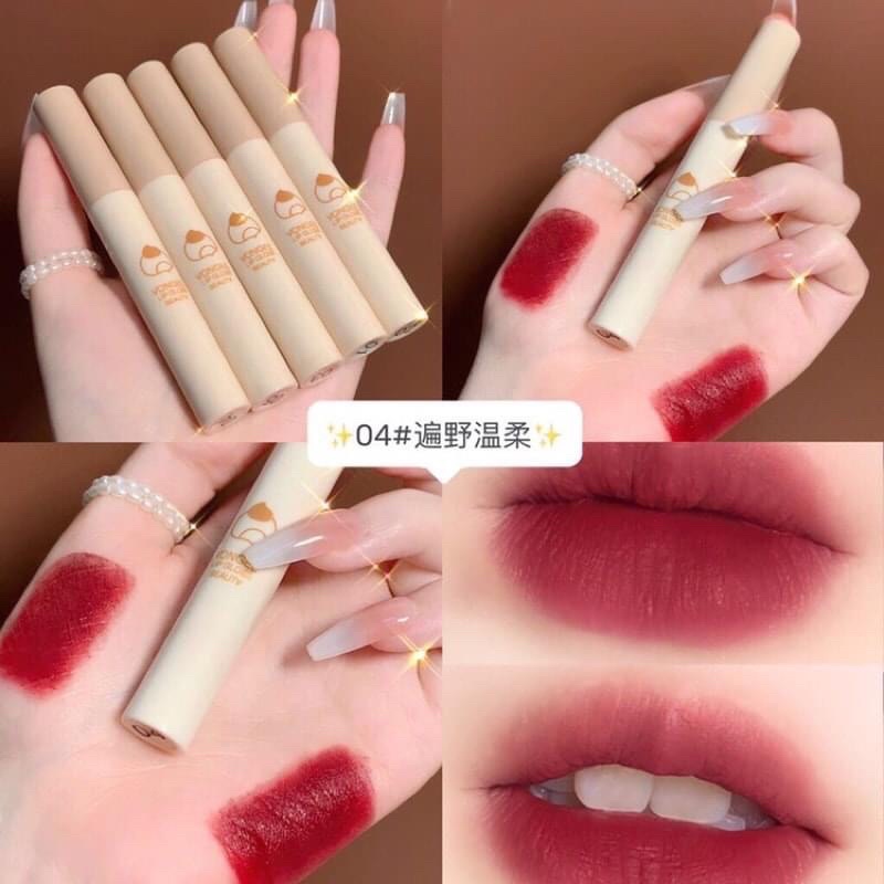 Set 5 Son Kem Lì Vongee Hạt Dẻ Vỏ Nâu Xinh Xắn