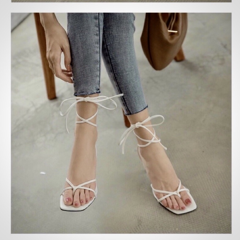 Giày Sandal Nữ Dây Buộc Cổ Chân Tôn Dáng Hót Hít 7 Phân Gót Nhọn K7