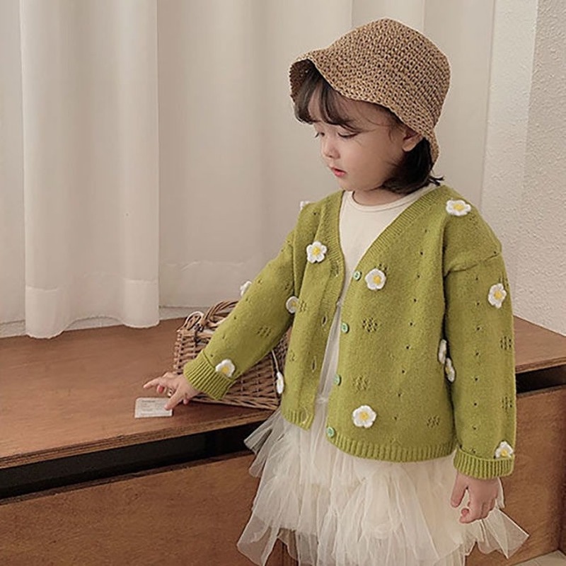 Áo Khoác Len Cardigan Họa Tiết Hoa Thời Trang Mùa Xuân Cho Bé Gái