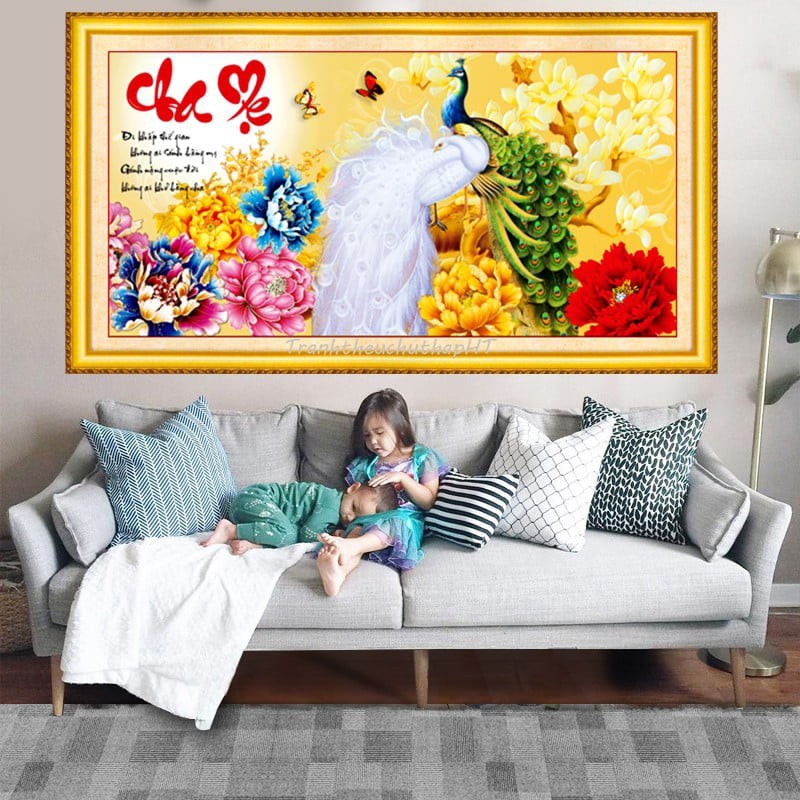 Tranh thêu chữ thập Cha Mẹ I 100x50cm I LV3053