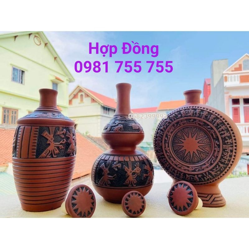 Vò Rượu Trống Đồng,,bình đựng rượu 1L Gốm Bát Tràng cao cấp