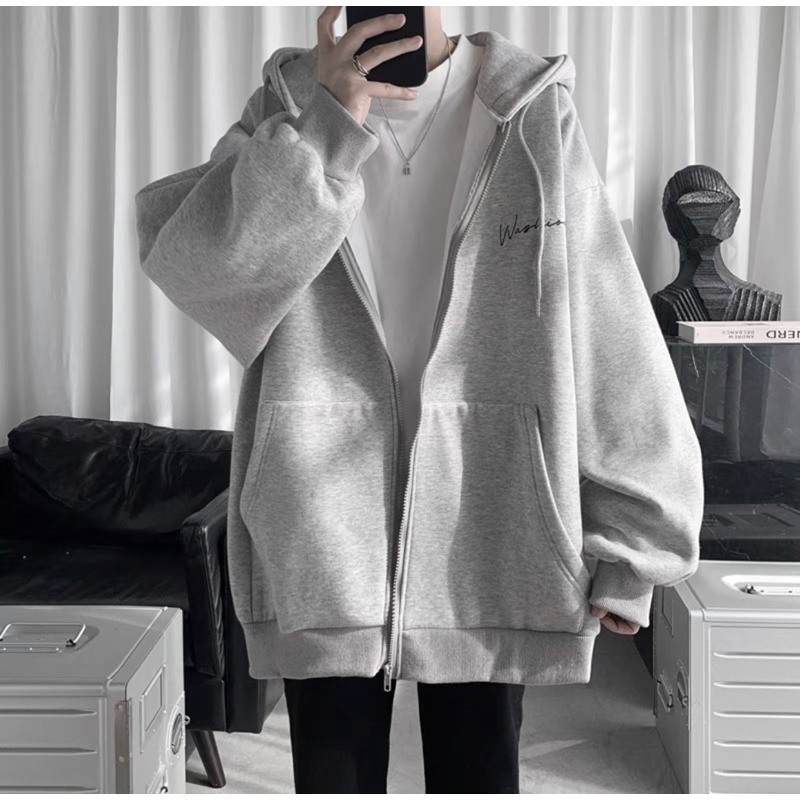 áo khoác dây kéo hình thiêu WASHON