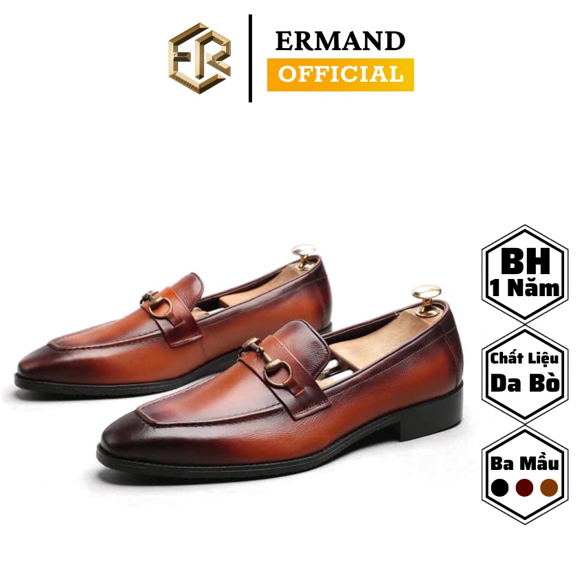 Giày lười nam cao cấp ERMAND da bò thật bảo hành 1 năm kiểu dáng Horsebit Loafer - Mã T87