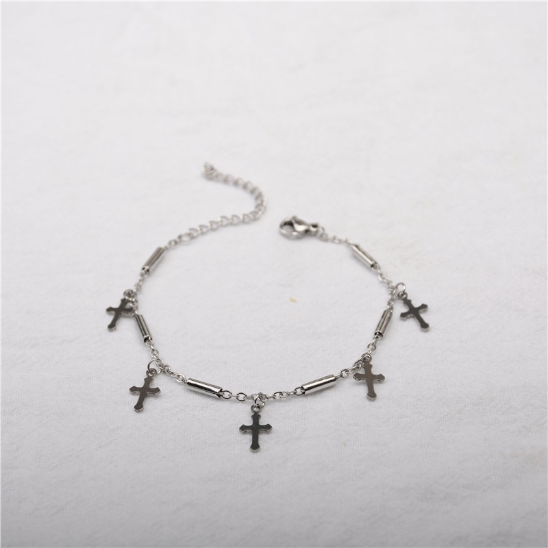 Vòng Tay Chuỗi Xích Mặt Hình Thánh Giá Bằng Thép Titan Phong Cách Hip Hop Thời Trang