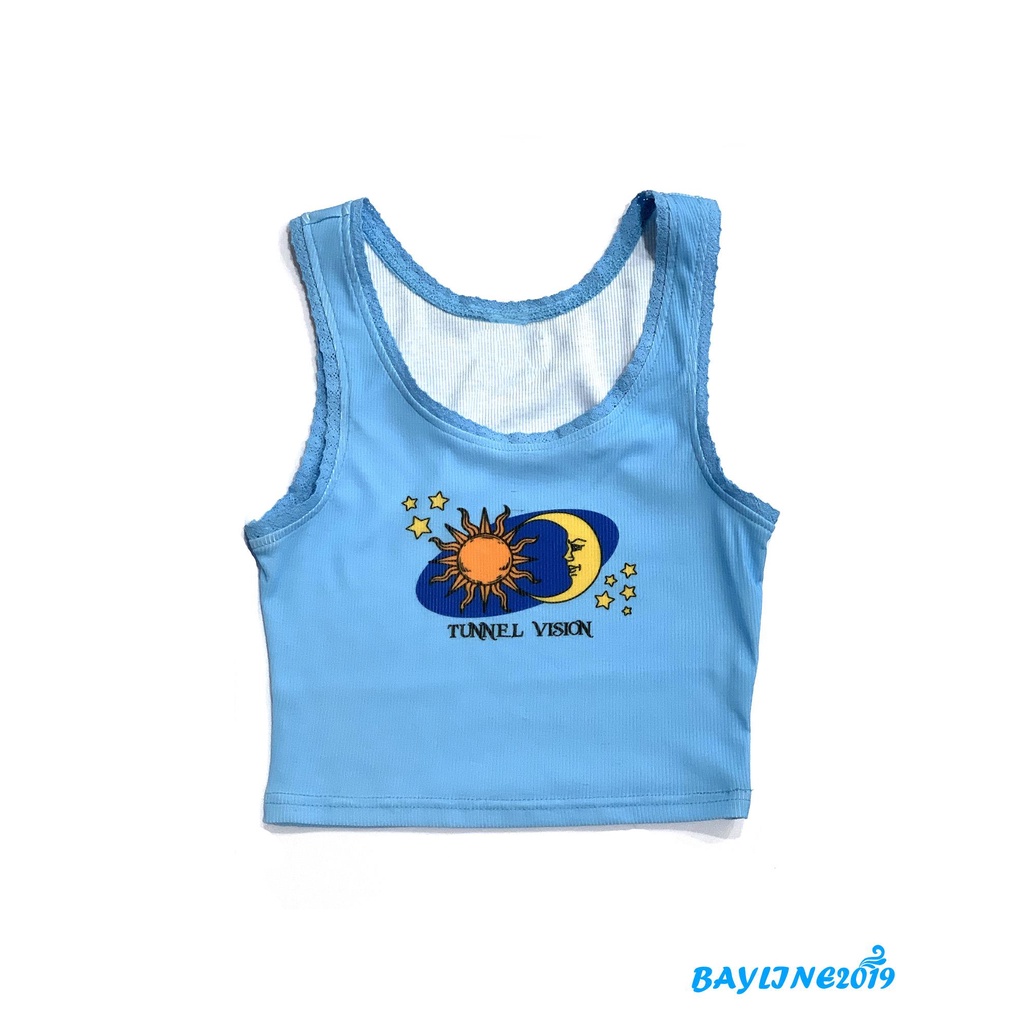 Áo Lửng Không Tay In Họa Tiết Xinh Xắn Dành Cho Nữ