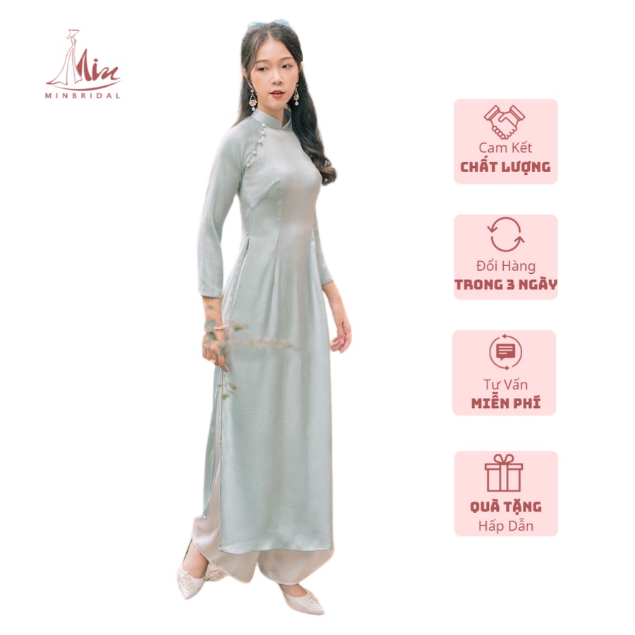 Ao Dai Lụa Tây Thi Dáng Cách Tân 2 Tà Màu Xanh Ngọc-Ao Dài Min