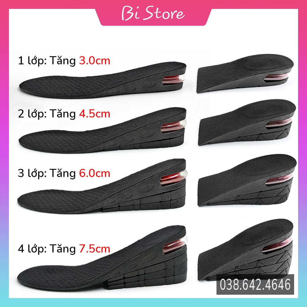 Lót giày tăng chiều cao 1,5 - 7,5cm có đệm khí cao cấp, phù hợp với cả nam và nữ [Cắt chỉnh size được]