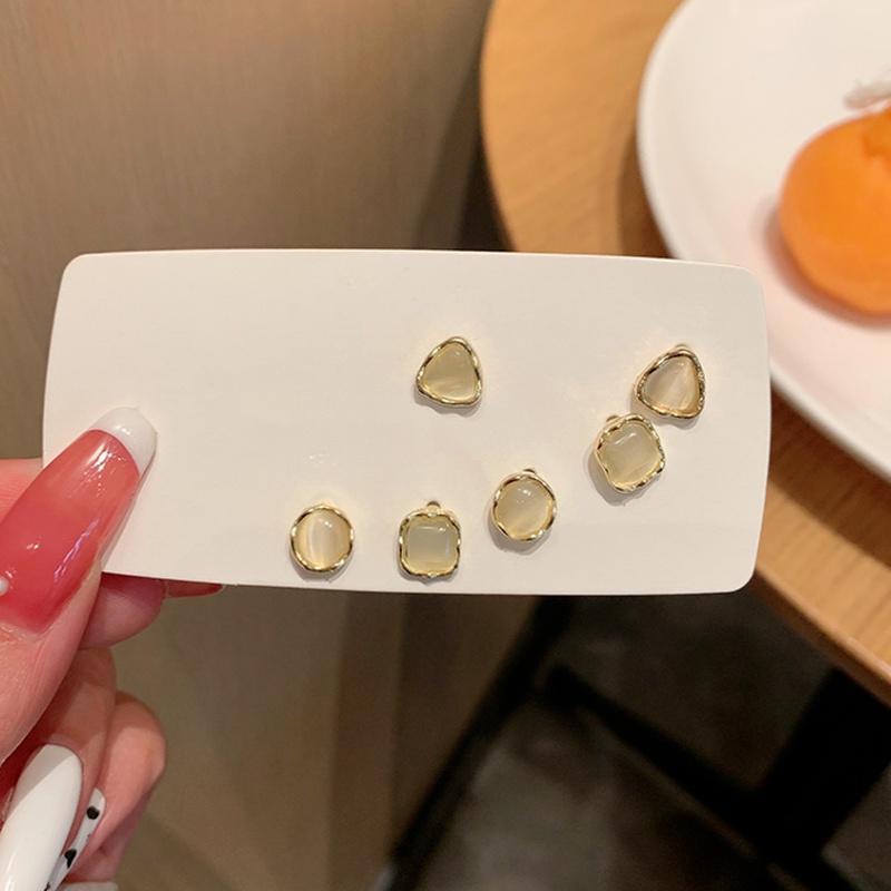 We Flower Set 6 khuyên tai 14K đính đá opal phong cách Vintage đơn giản cho nữ