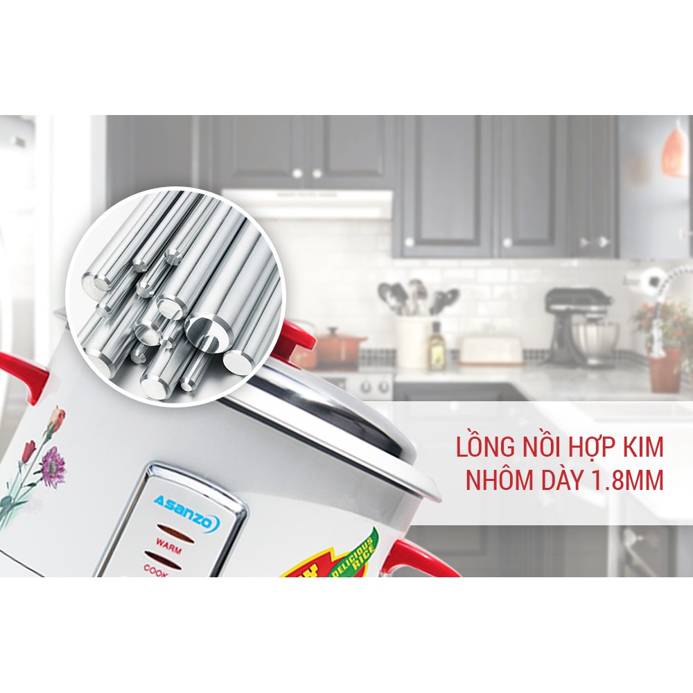 Nồi cơm điện nắp rời 1.2 Lít ASANZO RC-12WR Tiện ích, nhanh chóng, an toàn - HÀNG CHÍNH HÃNG BẢO HÀNH 12 THÁNG