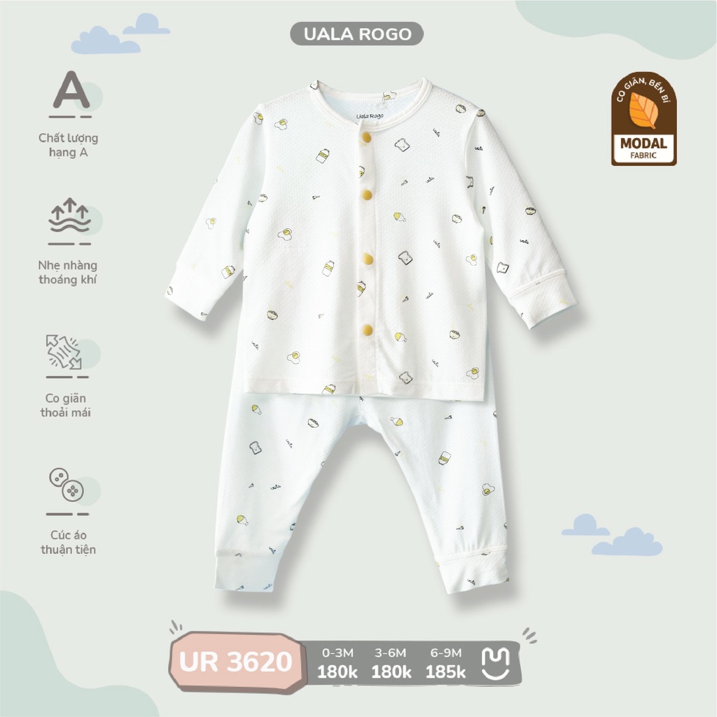 Bộ Uala Rogo modal mềm mịn mỏng nhẹ cao cấp thấm hút tốt siêu hot dài tay cài giữa họa tiết nhí bé trai bé gái 3607 3620