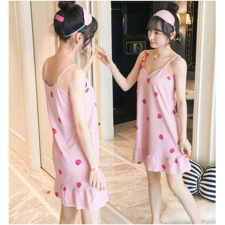 Váy ngủ hai dây đầm ngủ thun mềm mịn mát cao cấp dễ thương VN-01 | BigBuy360 - bigbuy360.vn