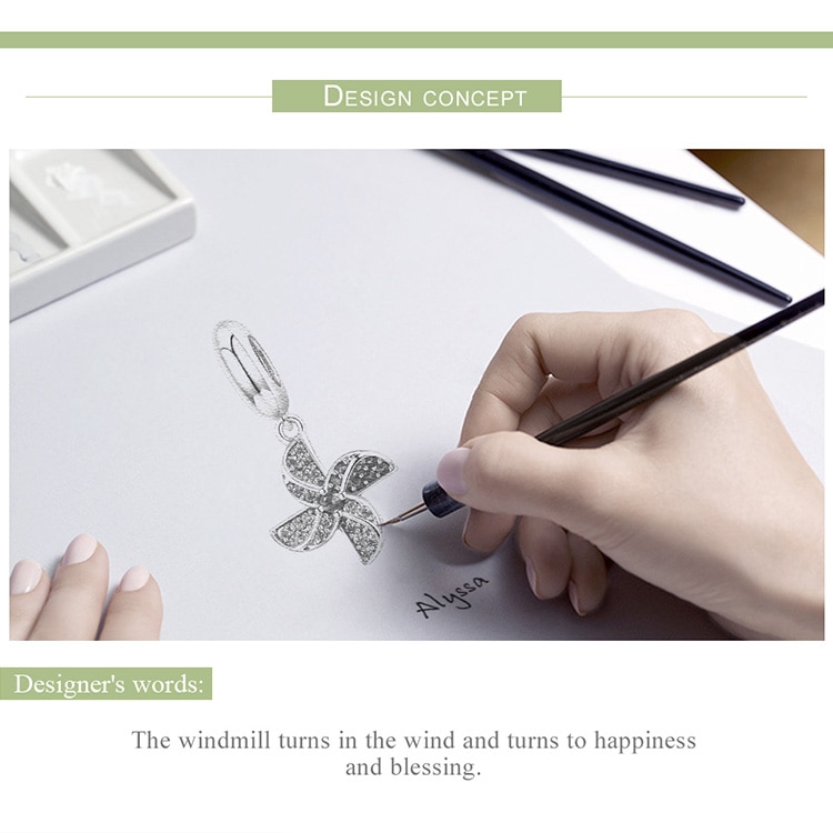 Mặt trang sức Bamoer SCC971 bằng bạc 921 hình chong chóng gió nhiều màu sắc dùng làm trang sức DIY