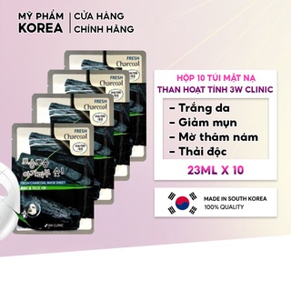 Combo 10 Túi mặt nạ giấy dưỡng da chiết xuất từ Than Hoạt Tính 3W Clinic Hàn Quốc 23mlx10 giúp da mềm mại trắng sáng hơn