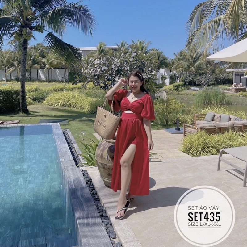 BIGSIZE Set áo váy xẻ tà 55-95kg