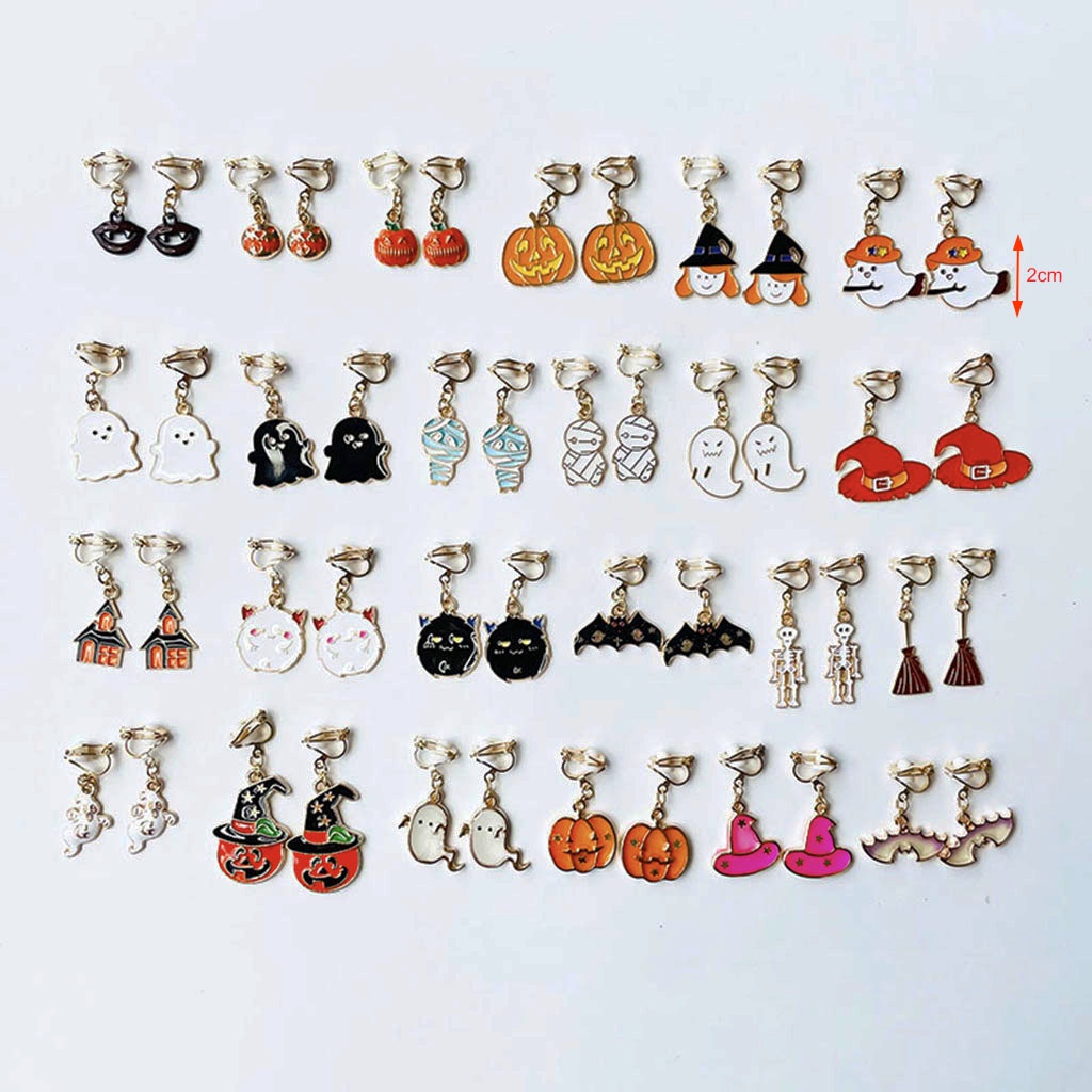 Khuyên Tai Dạng Kẹp Không Cần Khoan Họa Tiết Bí Ngô Phù Thủy Hoạt Hình Bằng Hợp Kim Không Gây Dị Ứng Phong Cách Halloween Hàn Quốc Cho Bé Gái