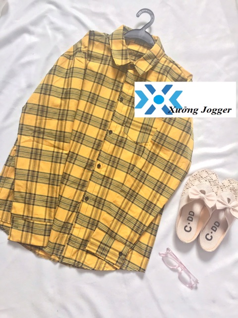 Áo sơ mi caro flannel vàng ullzang ảnh thật shop chụp