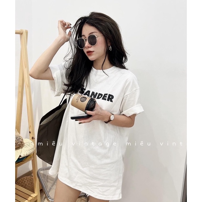 Áo phông 3158 in chữ JIN SANDER Nam Nữ Vintage Basic Oversize form rộng chất Cotton Khô