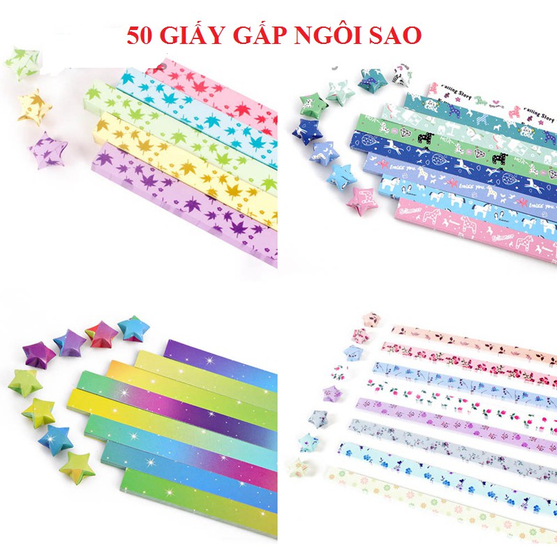 50 Giấy Gấp Sao Nhiều Màu - In màu, origami star