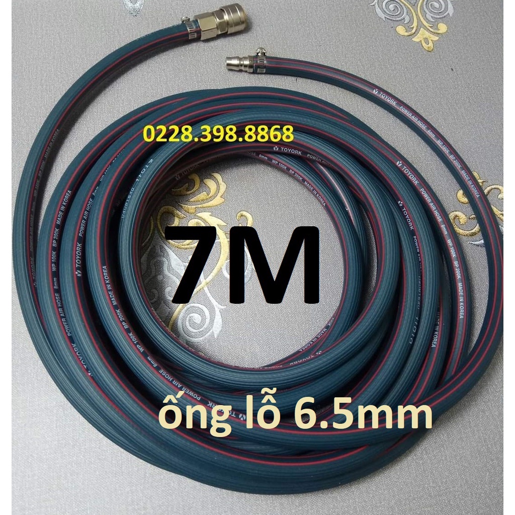 Dây hơi cao su bố vải 7m, made in Korea, lỗ 6.5mm, kèm bộ đầu nối nhanh cao cấp (SS6704) (SS1967)