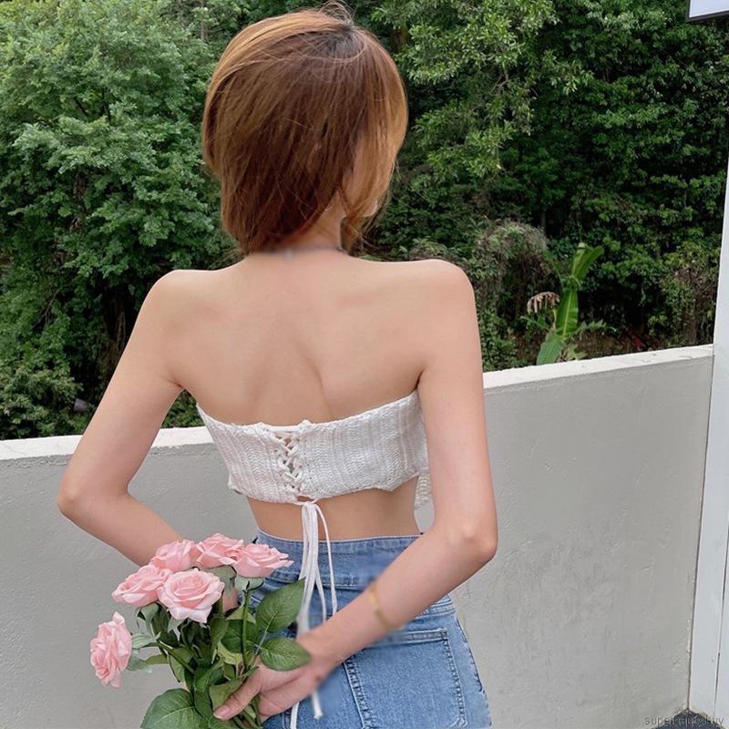 Áo Croptop Sát Nách Dệt Kim Hở Lưng Quyến Rũ Sành Điệu