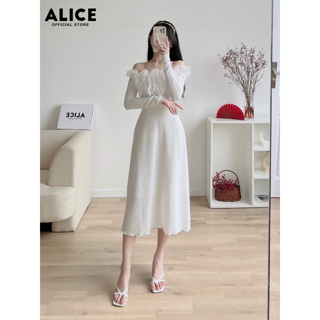 Váy Trễ Vai Bèo Ngực ALICE Chất Vải Thun Xốp Co Giãn Thiết Kế Dáng Váy Suông Ôm Eo Tôn Dáng V768