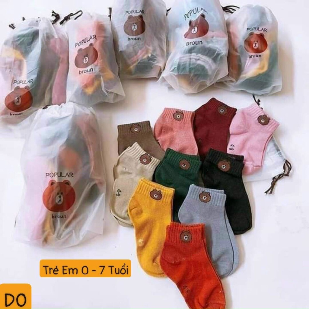 Tất, Vớ Ulzzang Trơn Cổ Ngắn Hình Gấu Brown - Tất Gấu Vớ Gấu
