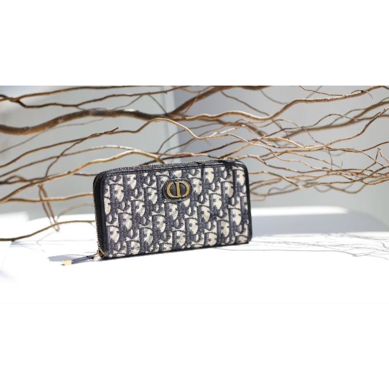 Ví nữ dài D.I chất vải xanh CD thêu sz19cm dat hật cực xịn fullbox