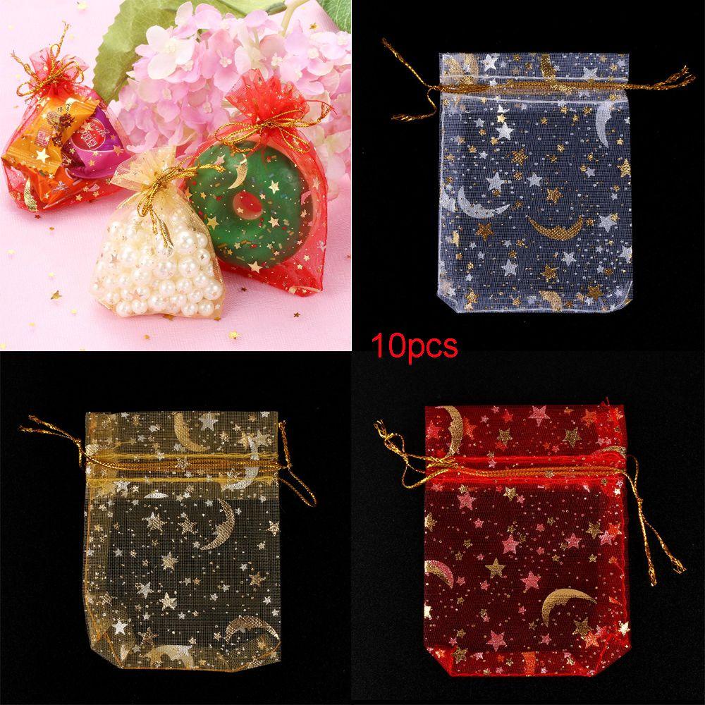 Set 10 Túi Dây Rút Đựng Bánh Kẹo Bằng Vải Organza Hình Ngôi Sao Trang Trí Tiệc Cưới