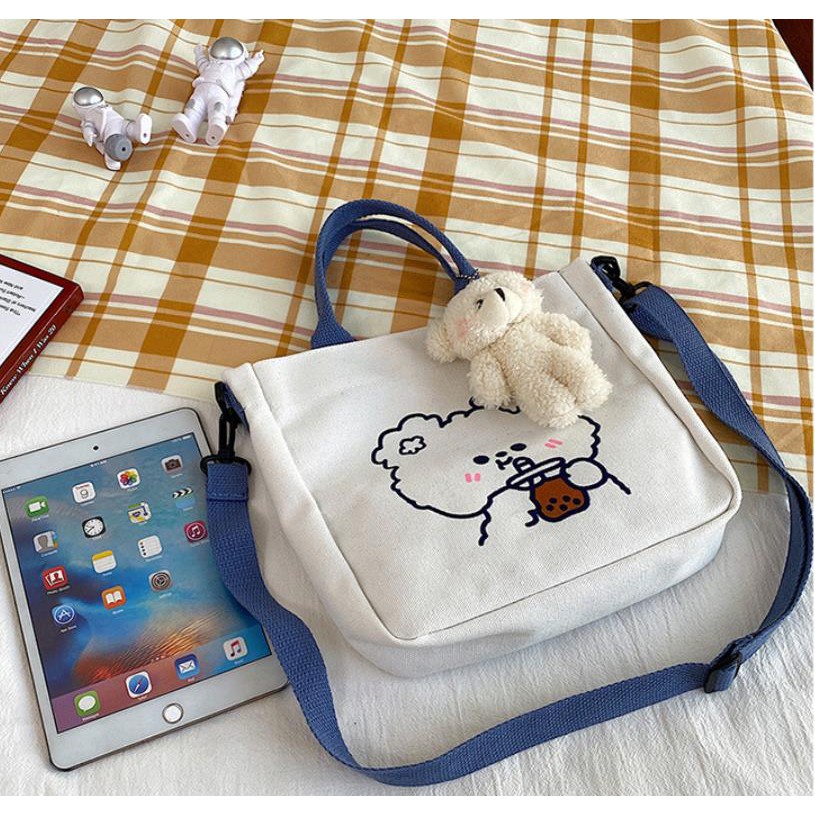 ❤️BÁN LỖ XIN ĐÁNH GIÁ❤️ Túi ToTe Vải Canvas Đeo Chéo Cầm Tay In Hình Gấu Dễ Thương DC0001