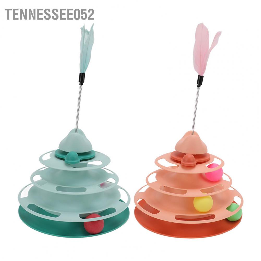 Tháp bóng lăn bàn xoay 4 tầng gắn thanh lông vũ thích hợp làm bài tập cho mèo vận động