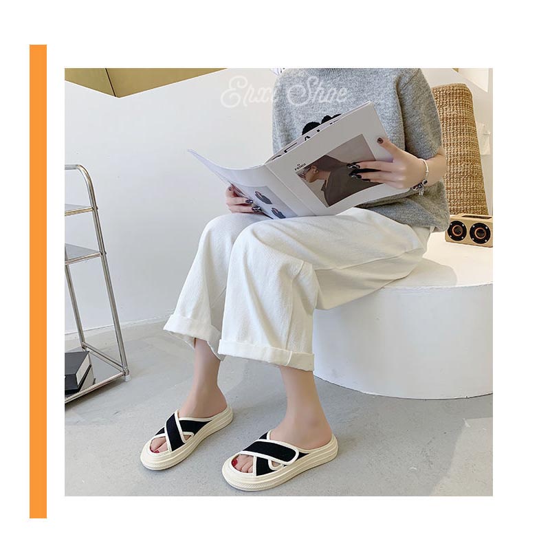 Oeggeo shop Xăng đan Đế Dày Đan Dây Chéo Chất Liệu canvas Cho Nữ