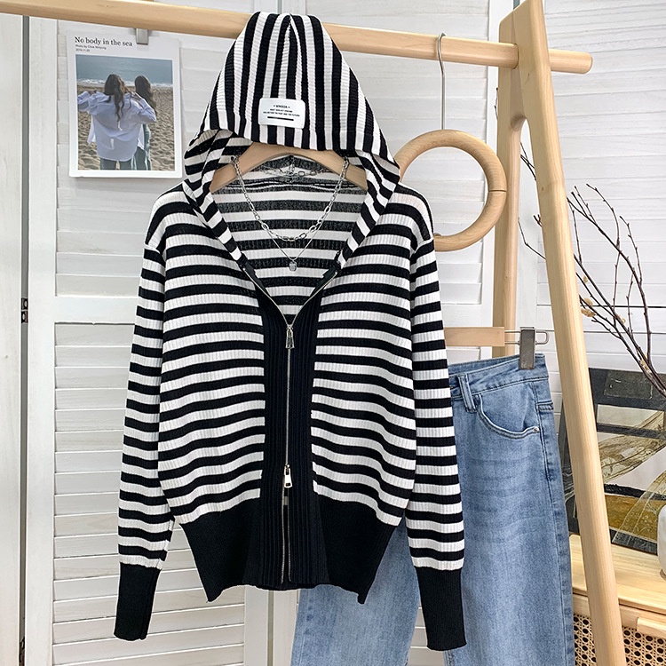 Áo khoác len dây kéo có mũ trùm đầu