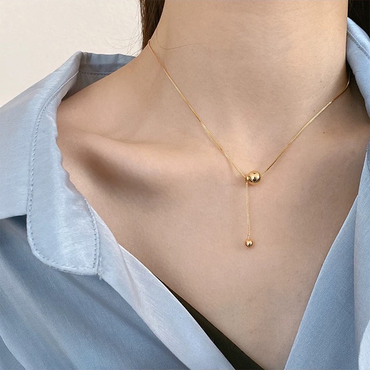 Dây Chuyền Mặt Quả Cầu Kim Loại Đơn Giản Độc Đáo Thời Trang Hàn Quốc Cho Nữ