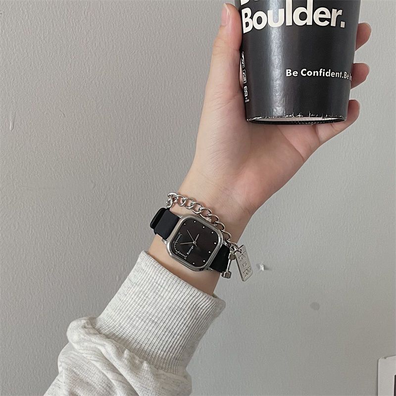 Đồng Hồ Đeo Tay Mặt Vuông Nhỏ Đơn Giản Phong Cách Preppy