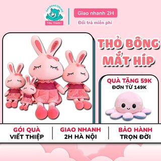 Thỏ bông mắt híp hồng siêu dễ thương