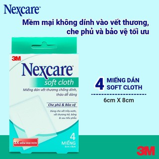 MIẾNG DÁN BẢO VỆ VẾT THƯƠNG CHỐNG DÍNH VẢI MỀM NEXCARE SOFR CLOTH 3M (6x8cm). HỘP 4 MIẾNG - HÀNG CHÍNH HÃNG