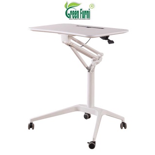 Bàn làm việc di động nâng hạ thông minh, nội thất văn phòng GreenFurni, Chân trắng cắt, mặt trắng cát_ZL010TT