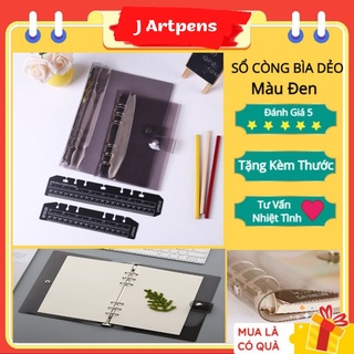Bìa Sổ Còng Planner Binder Bullet Journal Sổ Còng Bìa Dẻo Màu Đen PVC (Black) Kèm Thước Kèm Giấy A6 A5 6 Lỗ J-ArtPens