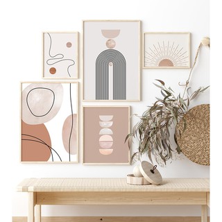 Bộ 5 tranh canvas treo tường phong cách Boho đầy đủ phụ kiện