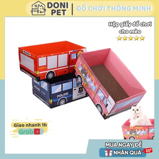 Hộp giấy đồ chơi cho mèo kèm bàn cào móng ( tặng kèm catnip )