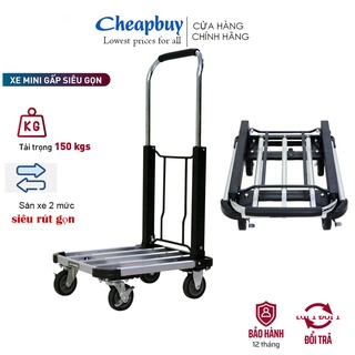 Xe đẩy kéo hàng 4 bánh siêu gấp gọn 150kg nhập khẩu ADVINDEQ HT-150A - Sàn xe điều chỉnh 2 mức, bảo hành 1 năm