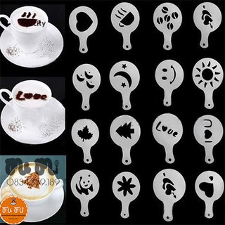 Set 16 khuôn rắc bột tạo hình cho cappuccino/cafe