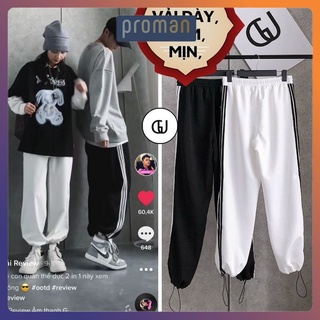 Quần Jogger Ống Rộng Nam Nữ Thể Thao 3 Sọc Để Suông Hoặc Rút Dây Bo Gấu Vải Dày Dặn RPOMAN