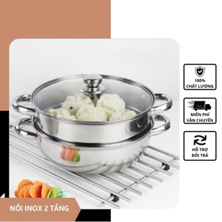 NỒI HẤP INOX 2TẦNG❤️FREESHIP❤️NẮP THUỶ TINH CAO CẤP, DÙNG ĐƯỢC TRÊN BẾP TỪ