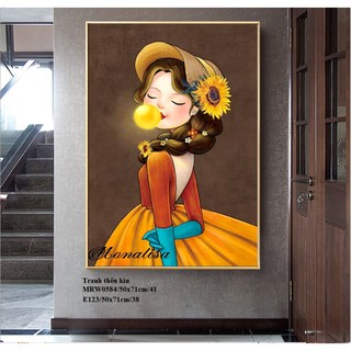 TRANH THÊU CHỮ THẬP CÔ GÁI ĐÁNG YÊU E123 (50X71) ,  E123-2 - (50*71)