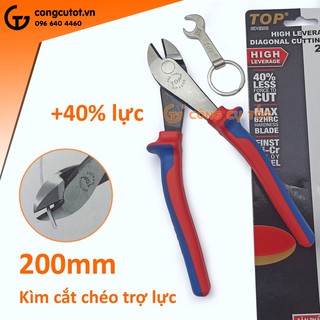 Kìm cắt chéo cao cấp TopGold 200mm trợ lực bằng trục lệch sát lưỡi làm giảm 40% lực cắt