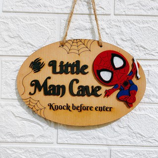 Bảng gỗ trang trí, décor, treo tường OHAY –  Phòng ngủ bé trai Spider Man  (Tặng móc treo)
